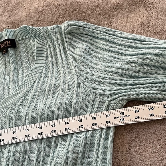 Truth by Republic Textured Wool Blend Aqua Ribbed Knit Long Sleeve Sweater Small - Picture 14 of 16